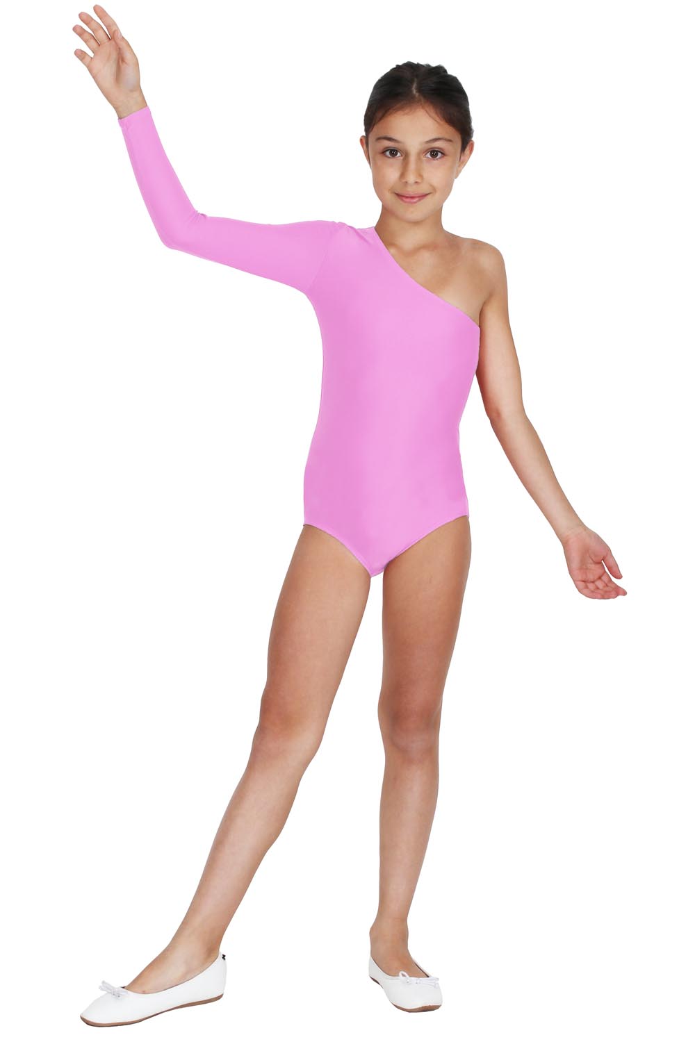 BODY DANZA LYCRA MONOSPALLA MANICA LUNGA ROSA BAMBINA